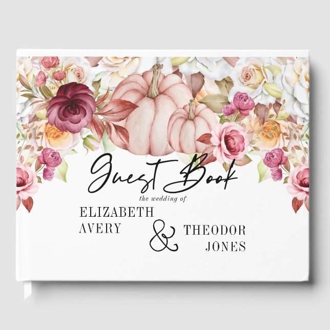 Libro De Visitas Boda personalizado Calabaza rosa borgoñona de otoñ (Anverso)
