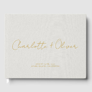 Libro De Visitas Boda personalizado con guión de oro minimalista