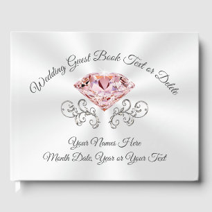Libro De Visitas Boda personalizado de diamantes rosados de Rubor