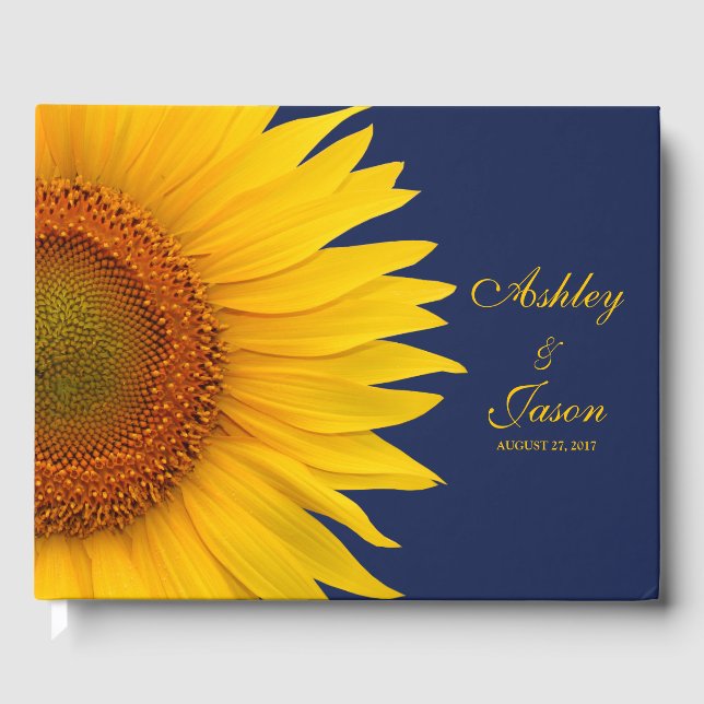 Libro De Visitas Boda personalizado de girasol de la marina (Anverso)