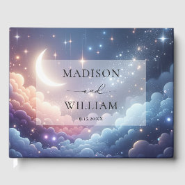 Libro De Visitas Boda Personalizado de Luna Celeste y Estrellas