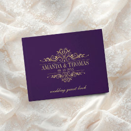 Libro De Visitas Boda personalizado de marco elegante morado