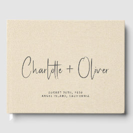 Libro De Visitas Boda personalizado Monograma Crema Faux Linen