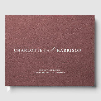 Libro De Visitas Boda personalizado Monograma Faux Leather Brown