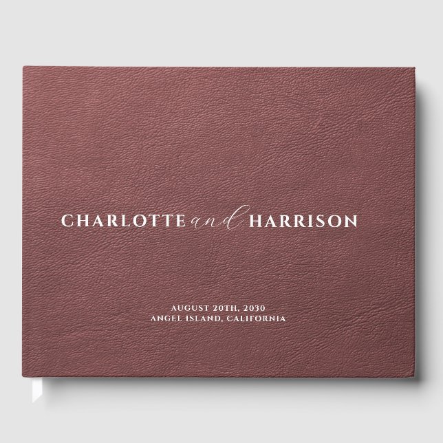 Libro De Visitas Boda personalizado Monograma Faux Leather Brown (Anverso)