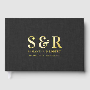 Libro De Visitas Boda personalizado Monograma Lino negro