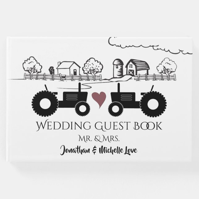Libro De Visitas Boda Personalizado Sr. y Sra. Tractores en LOVE (Anverso)