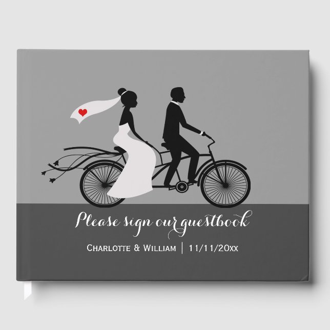 Libro De Visitas Boda Personalizado Tandem Bike Bride Y Groom (Anverso)