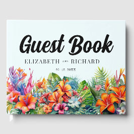Libro De Visitas Boda Playera Floral de Hojas Tropicales