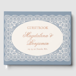 Libro De Visitas Boda Polvo Azul Elegante Encaje Marfil Antiguo
