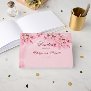 Libro De Visitas Boda Primaria con flores de cerezo rosa