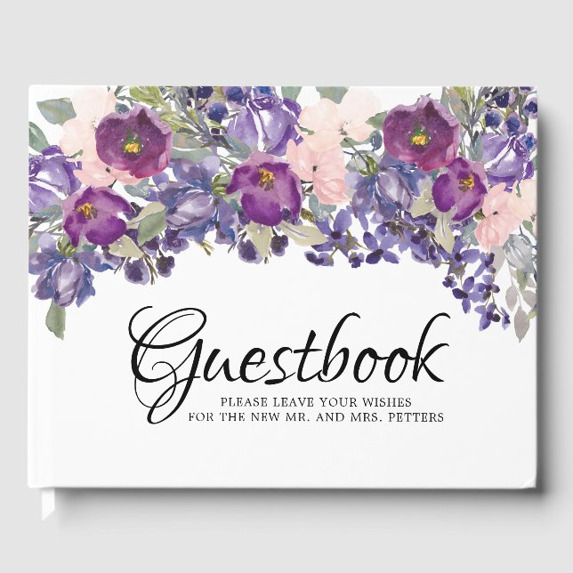 Libro De Visitas Boda Purple Pink Floral Keepsake (Anverso)