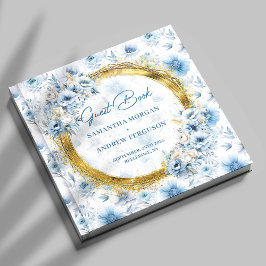 Libro De Visitas Boda Purpurina de Boho Dusty Blue Gold personaliza