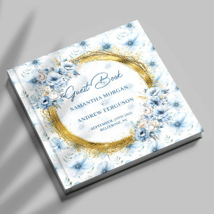 Libro De Visitas Boda Purpurina de Boho Light Blue Gold personaliza