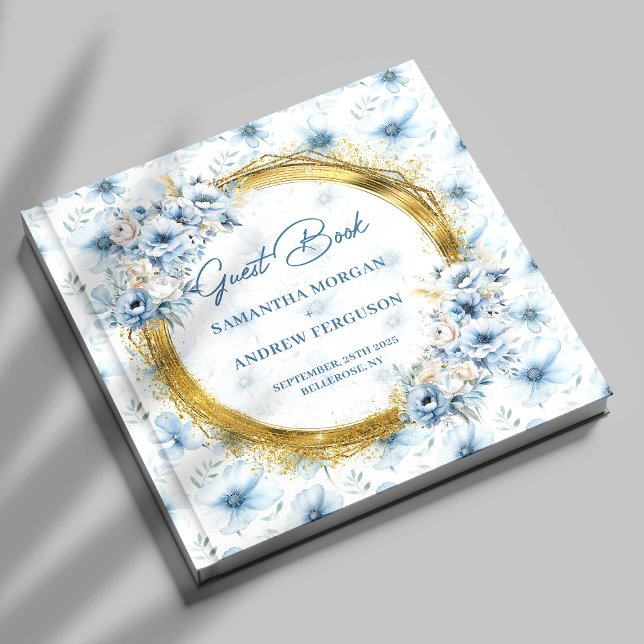 Libro De Visitas Boda Purpurina de Boho Light Blue Gold personaliza (Personalized Boho Light Blue Gold Glitter Wedding Guest Book )