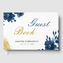 Libro De Visitas Boda Purpurina Gold de las flores de color de agua