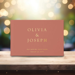 Libro De Visitas Boda Relieve metalizado dorado Personalizado Peach