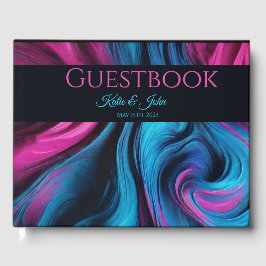 Libro De Visitas Boda Resumen moderno - Azul y rosa-