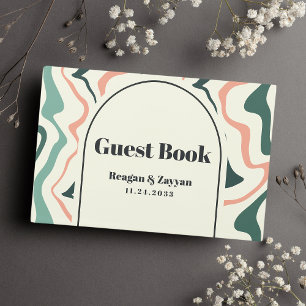 Libro De Visitas Boda Retro Arco de Remolino Verde Menta y Rosa