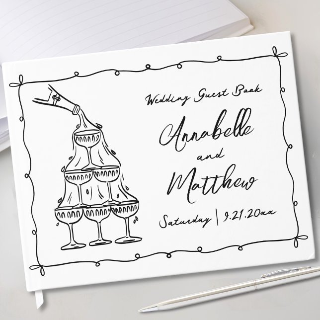 Libro De Visitas Boda retro caprichoso de mano (Hand Drawn Whimsical Retro Wedding Guest Book )