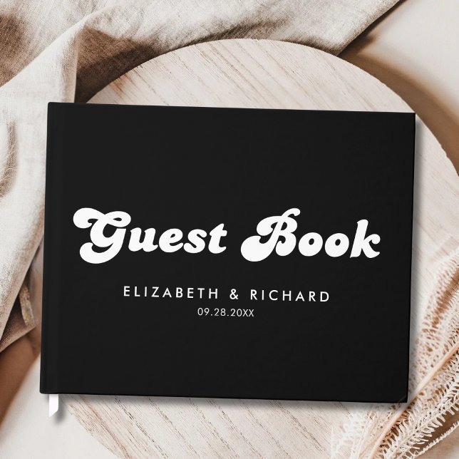 Libro De Visitas Boda Retro con Estilo en Blanco y Negro (Retro black and white guest book captures memories with a stylish, timeless wedding feel.)