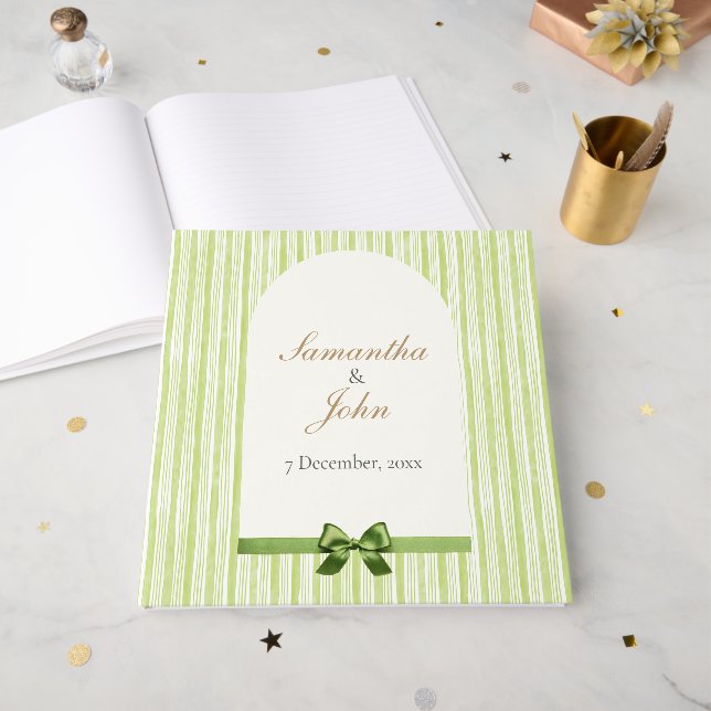 Libro De Visitas Boda Retro con Rayas Verdes (Anverso Abierto)