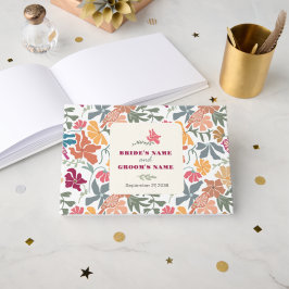 Libro De Visitas Boda Retro de Época Media Floral Boho Chic