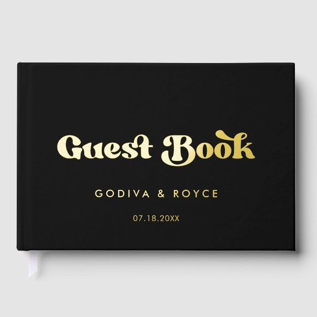Libro De Visitas Boda retro elegante negro y dorado (Anverso)