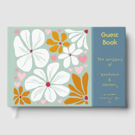 Libro De Visitas Boda retro flores groovy boho de los años 70