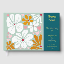 Libro De Visitas Boda retro flores groovy boho de los años 70