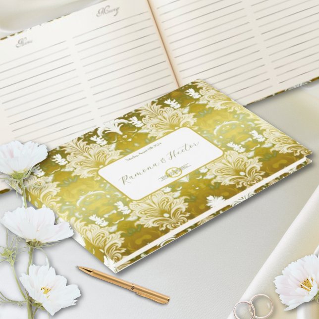 Libro De Visitas Boda Retro Gold Green Damask (Subido por el creador)