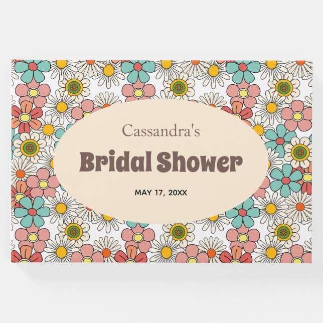 Libro De Visitas Boda Retro Hippie Groovy Floral  (Anverso)
