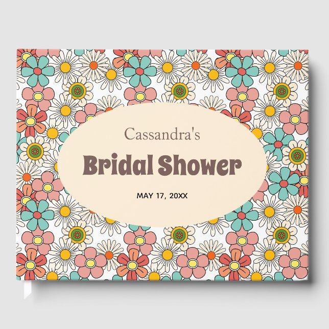 Libro De Visitas Boda Retro Hippie Groovy Floral  (Anverso)