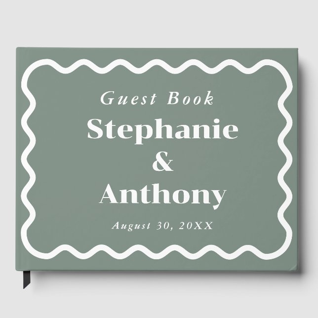 Libro De Visitas Boda rojo oscuro del borde ondulado del retro de l (Anverso)