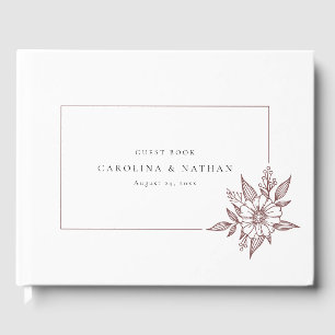 Libro De Visitas Boda Rojo Sencillo Y Elegante De Arroz Floral