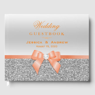 Libro De Visitas Boda Romántico de Coral Bow & Silver Purpurina