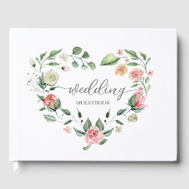 Libro De Visitas Boda Romántico de Corazón Floral Rosa