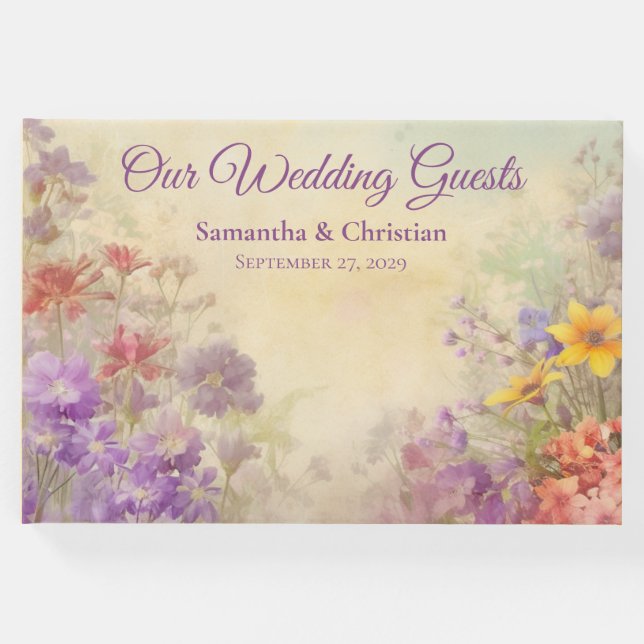 Libro De Visitas Boda Romántico de Flores Silvestres (Anverso)