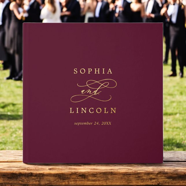 Libro De Visitas Boda romántico en monograma de Borgoña y Relieve m (Romantic Burgundy and Gold Foil Monogram Wedding Foil Guest Book)
