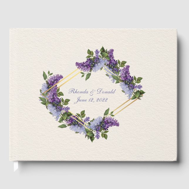 Libro De Visitas Boda romántico lílico púrpura (Anverso)
