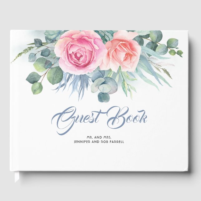 Libro De Visitas Boda rosa azul y azul turbio y Rubor (Anverso)