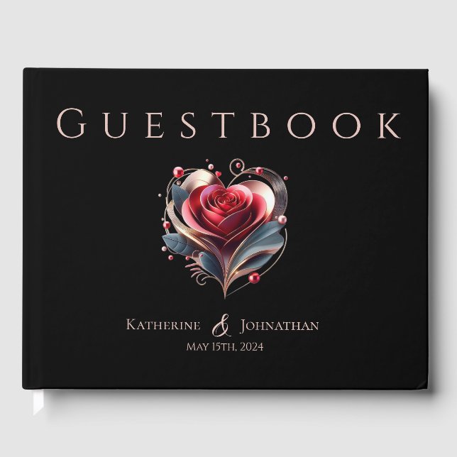 Libro De Visitas Boda rosa con forma de corazón moderno (Anverso)