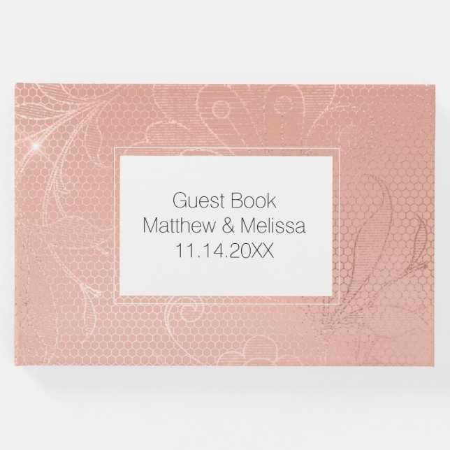 Libro De Visitas Boda Rosa Glam Lace (Anverso)