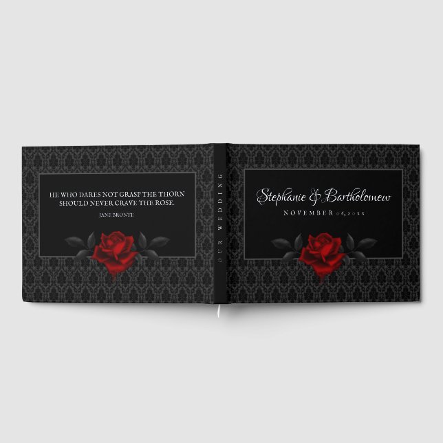 Libro De Visitas Boda Rosa Gótica de Damasco Negro (Lleno)