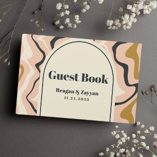 Libro De Visitas Boda Rosa Negro Oro Arco Remolino Retro