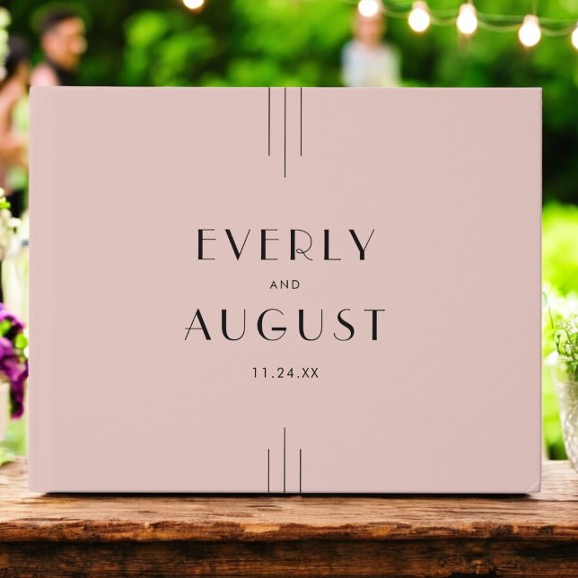 Libro De Visitas BODA rosa Rubor de estilo Art déco retro (EVERLY Retro Vintage Art Deco Blush Pink Wedding Guest Book)