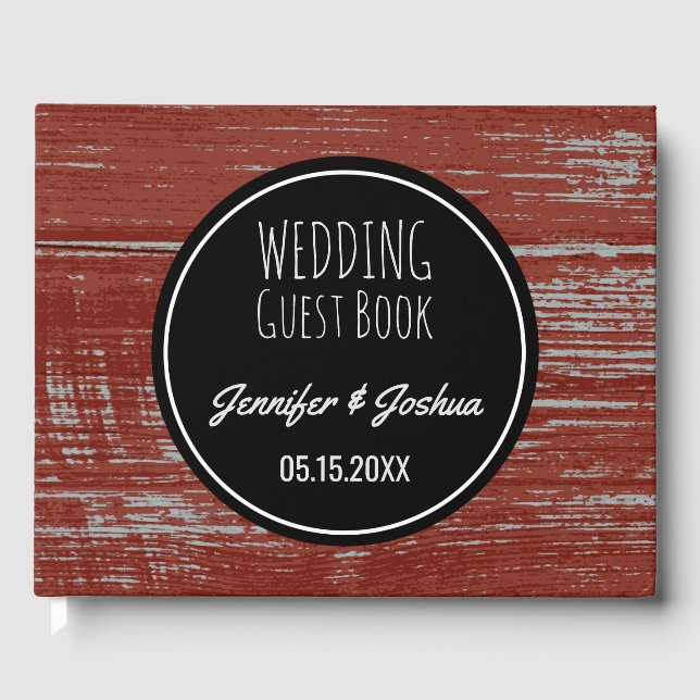 Libro De Visitas Boda ruso | Madera de granero rojo (Anverso)