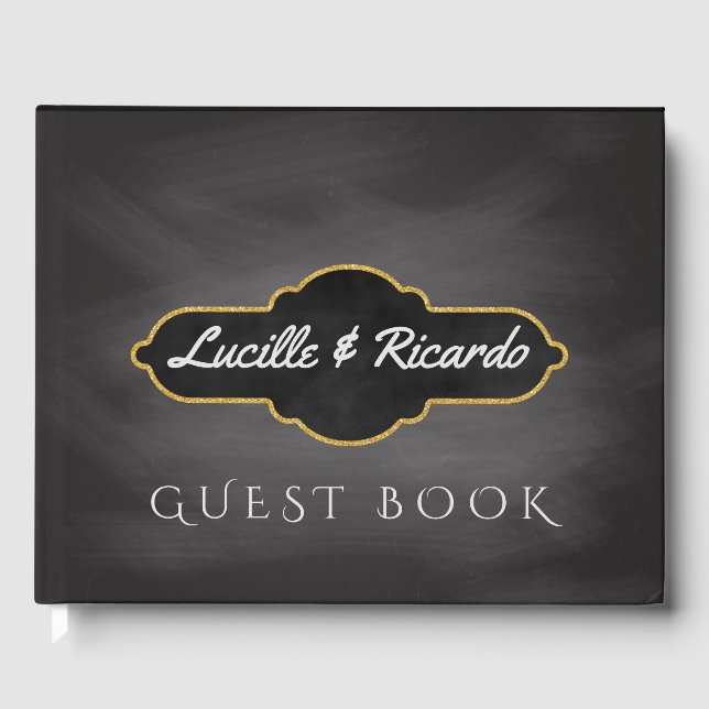 Libro De Visitas Boda ruso | Monograma de pizarra (Anverso)