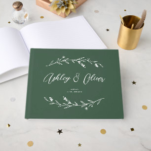 Libro De Visitas Boda Rustic Elegant Dark Green Wildflowers