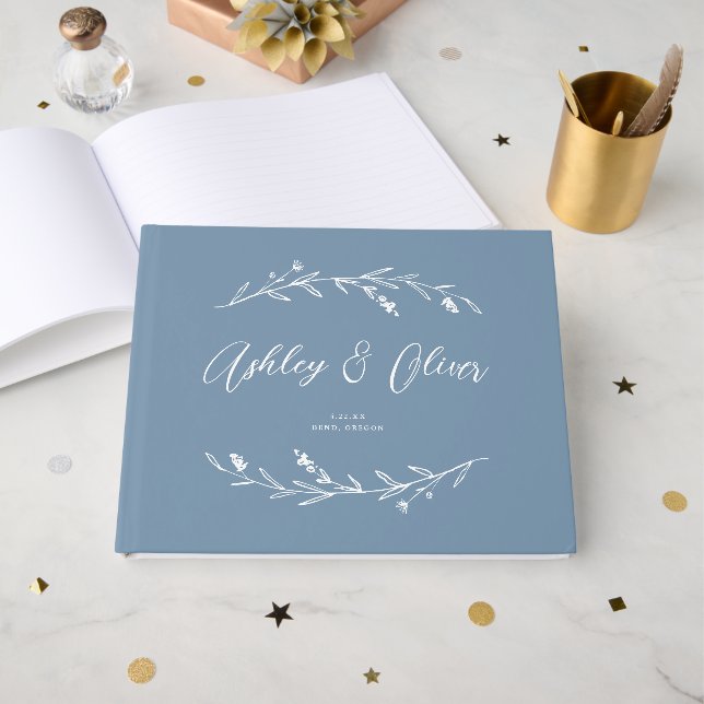 Libro De Visitas Boda Rustic Elegy Dusty Blue Wildflowers (Anverso Abierto)